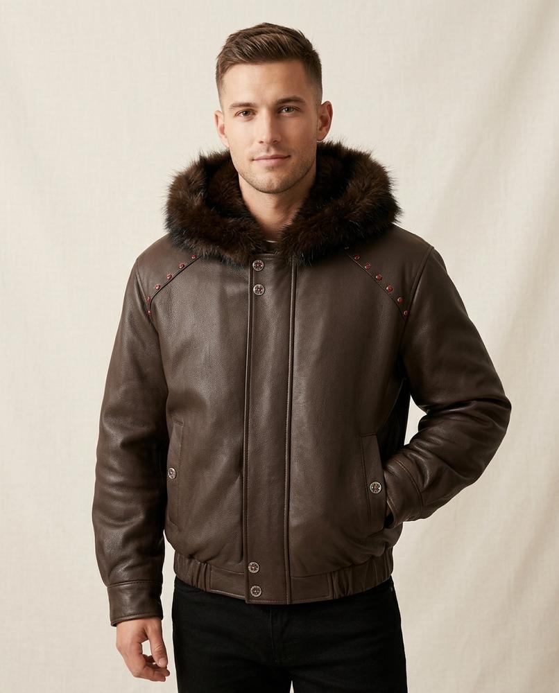 Lands Fashion - Morun | Fur-Trimmed Studded Jacket Men