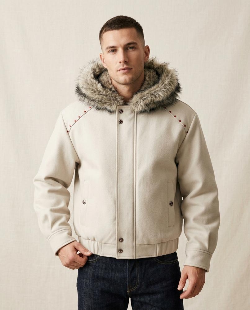 Lands Fashion - Morun | Fur-Trimmed Studded Jacket Men