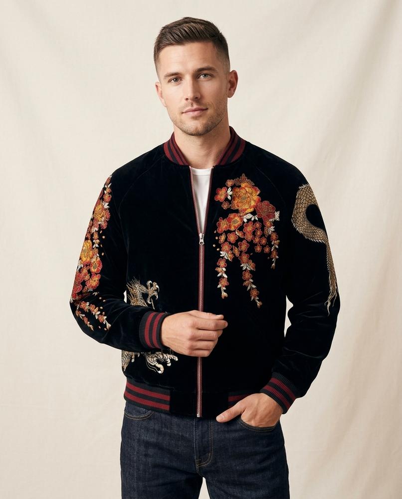 Lands Fashion - Ruwen | Velvet Embroidered Jacket Men