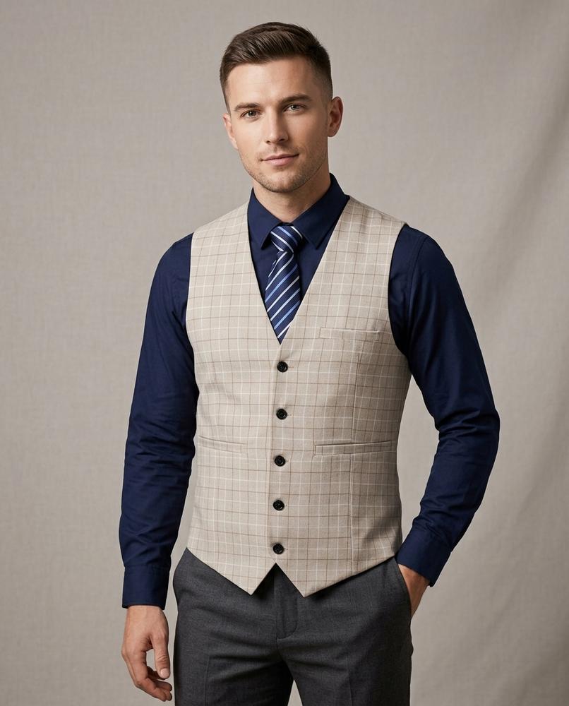 Lands Fashion - Dediv | Checked Slim Fit Vest Men