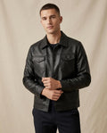Lands Fashion - Dosov | Embossed Button-Front Leather Jacket Men