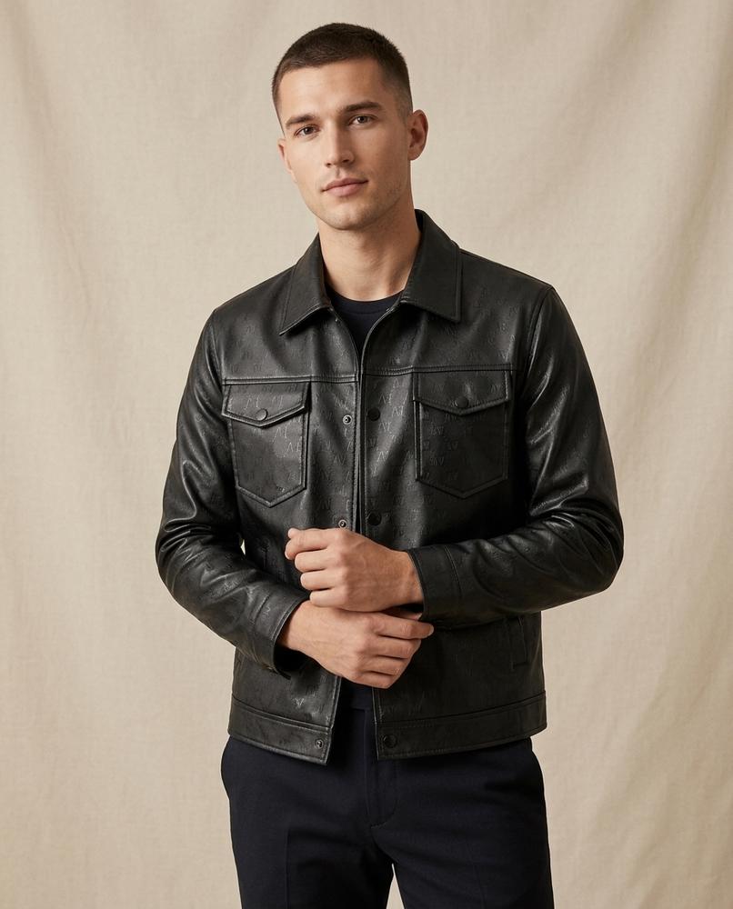 Lands Fashion - Dosov | Embossed Button-Front Leather Jacket Men