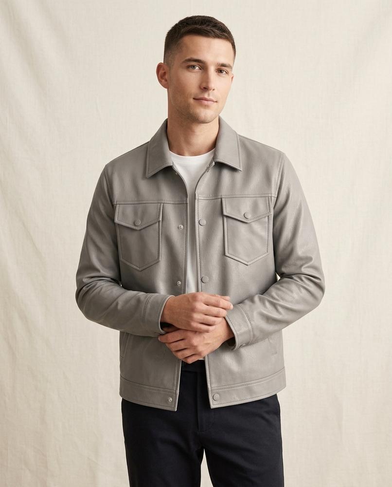 Lands Fashion - Dosov | Embossed Button-Front Leather Jacket Men