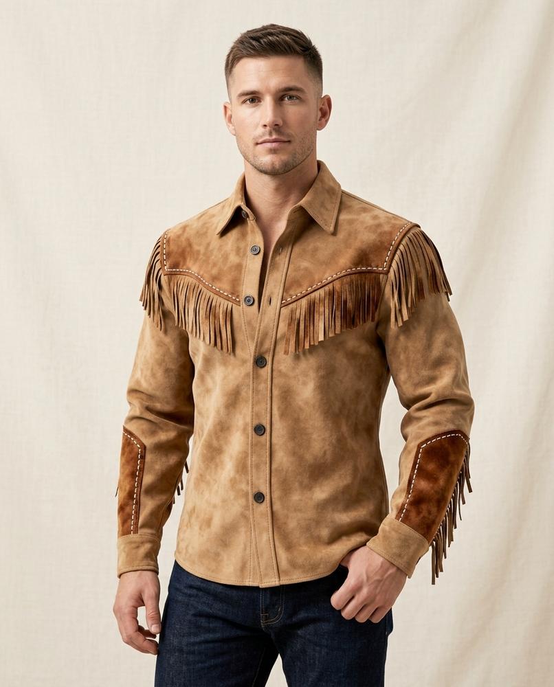 Lands Fashion - Lamim | Fringed Suede-Look Shirt Men