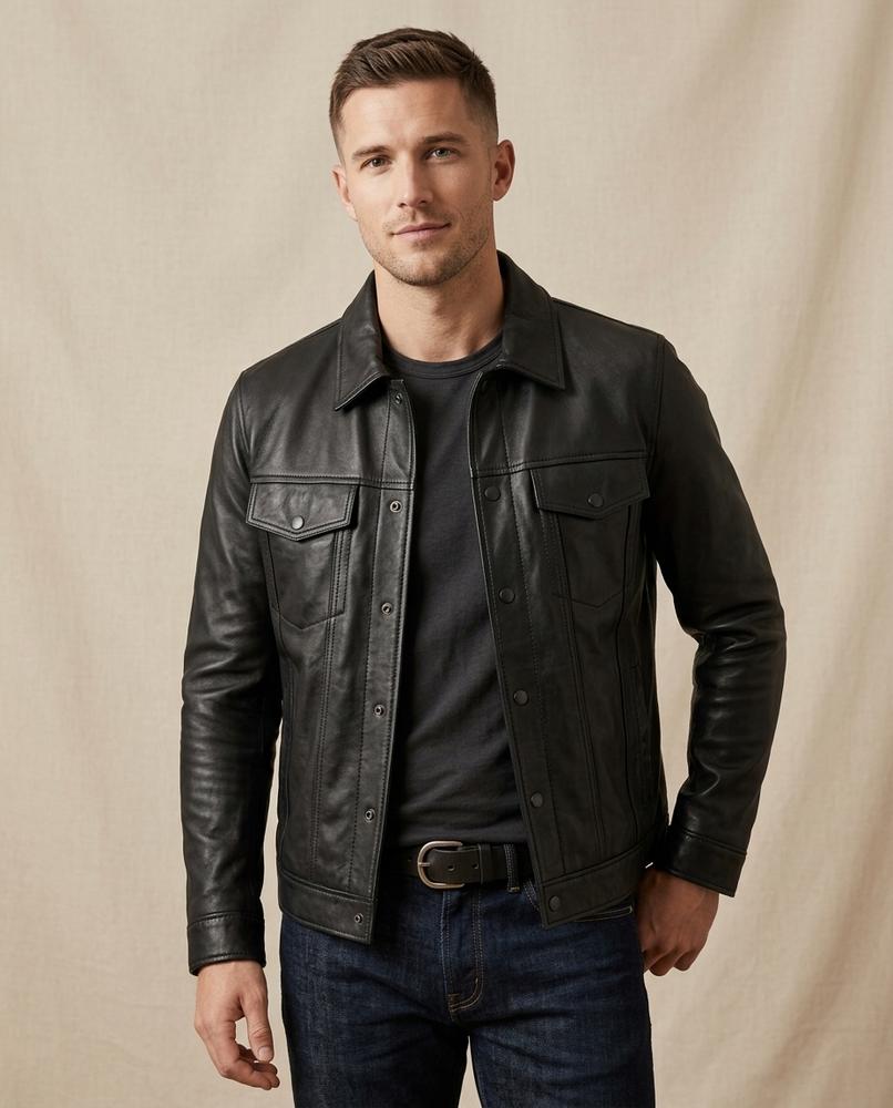 Lands Fashion - Mowan | Slim Fit Button-Front Leather Jacket Men