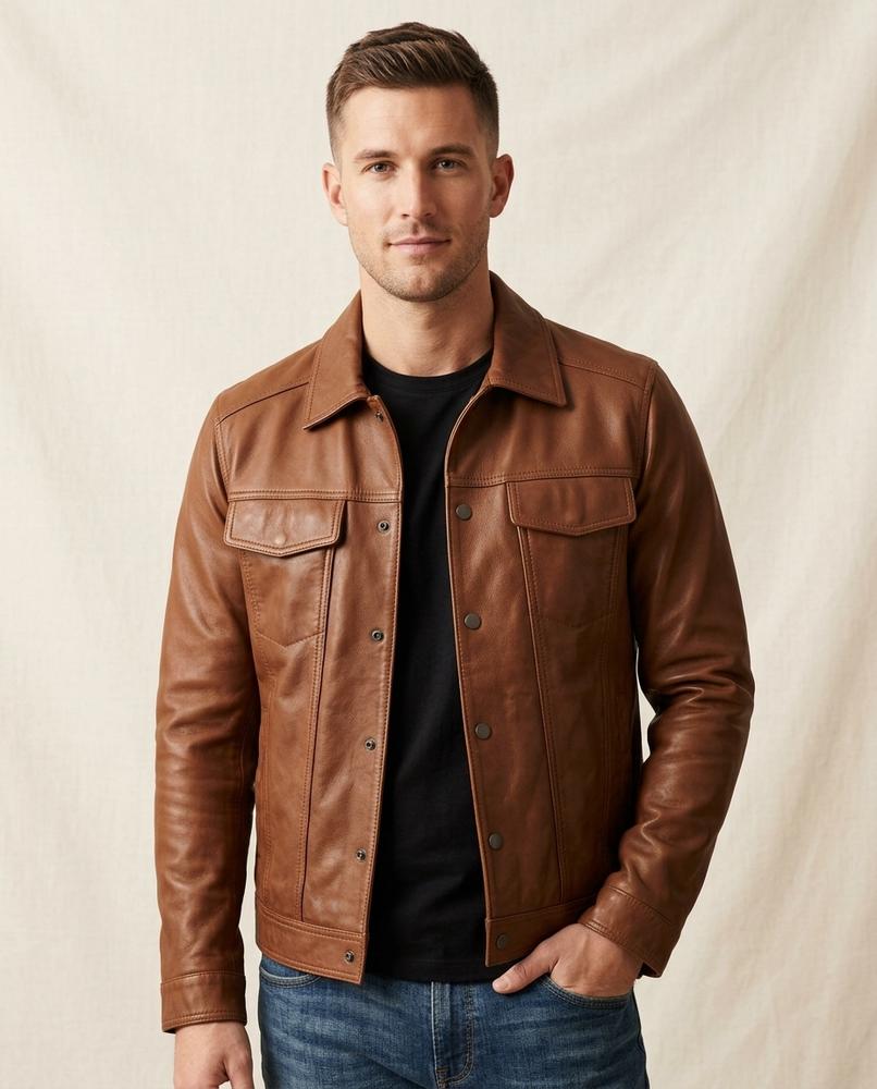 Lands Fashion - Mowan | Slim Fit Button-Front Leather Jacket Men