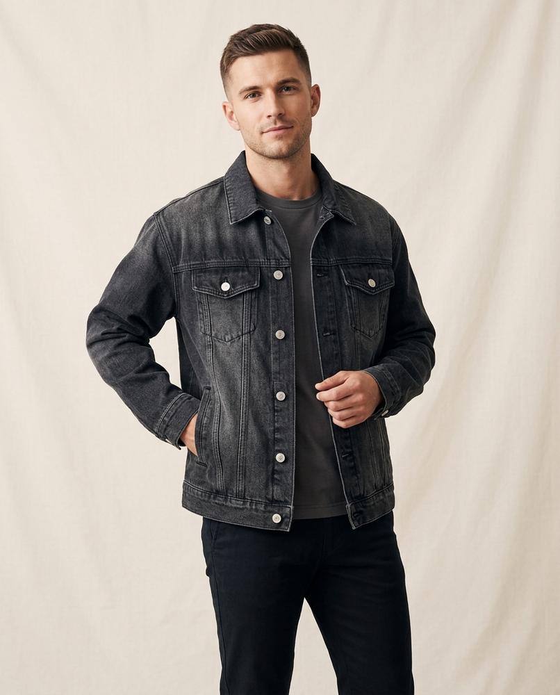 Lands Fashion - Yikim | Washed Button-Front Denim Jacket Men