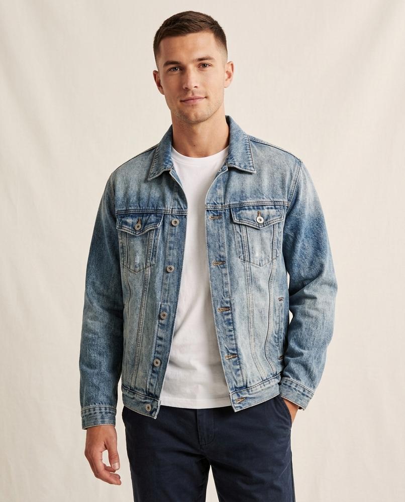 Lands Fashion - Yikim | Washed Button-Front Denim Jacket Men