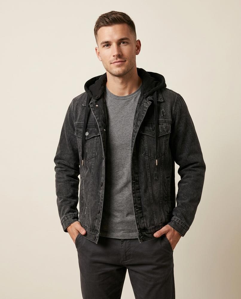 Lands Fashion - Rukud | Hooded Washed Denim Jacket Men