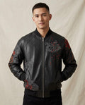Lands Fashion - Rekim | Embroidered Faux Leather Jacket Men