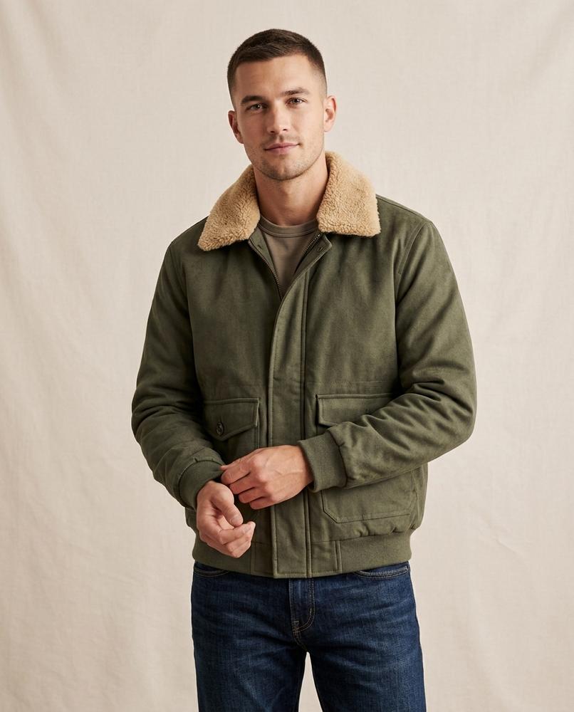 Lands Fashion - Rihuk | Sherpa Collar Suede-Effect Jacket Men