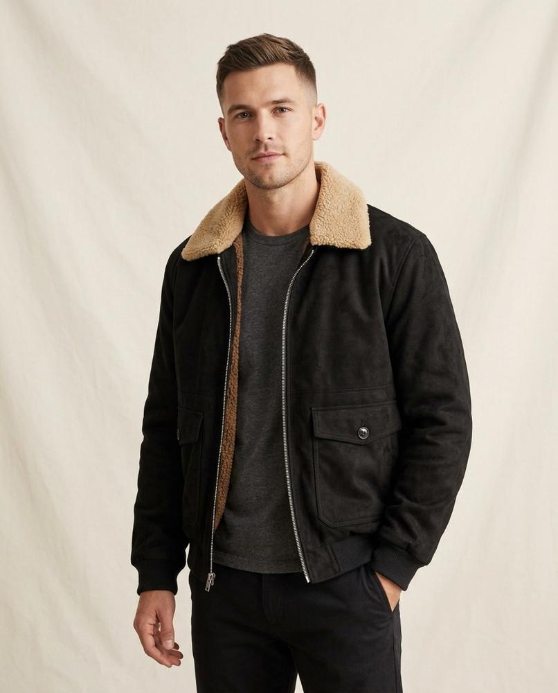 Lands Fashion - Rihuk | Sherpa Collar Suede-Effect Jacket Men