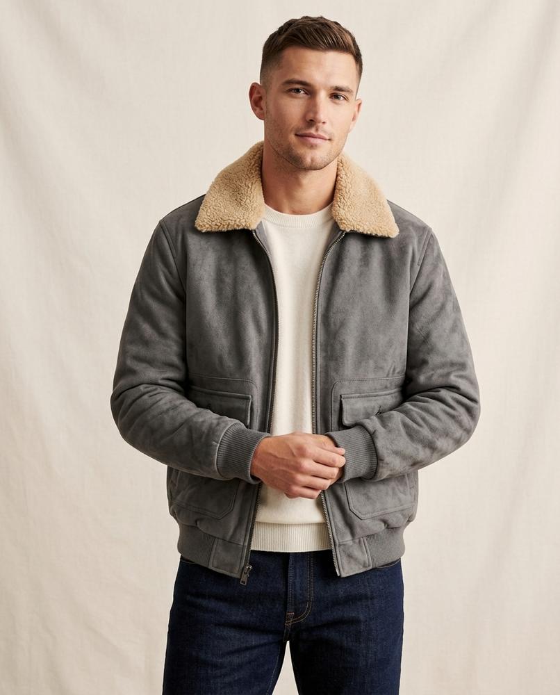 Lands Fashion - Rihuk | Sherpa Collar Suede-Effect Jacket Men
