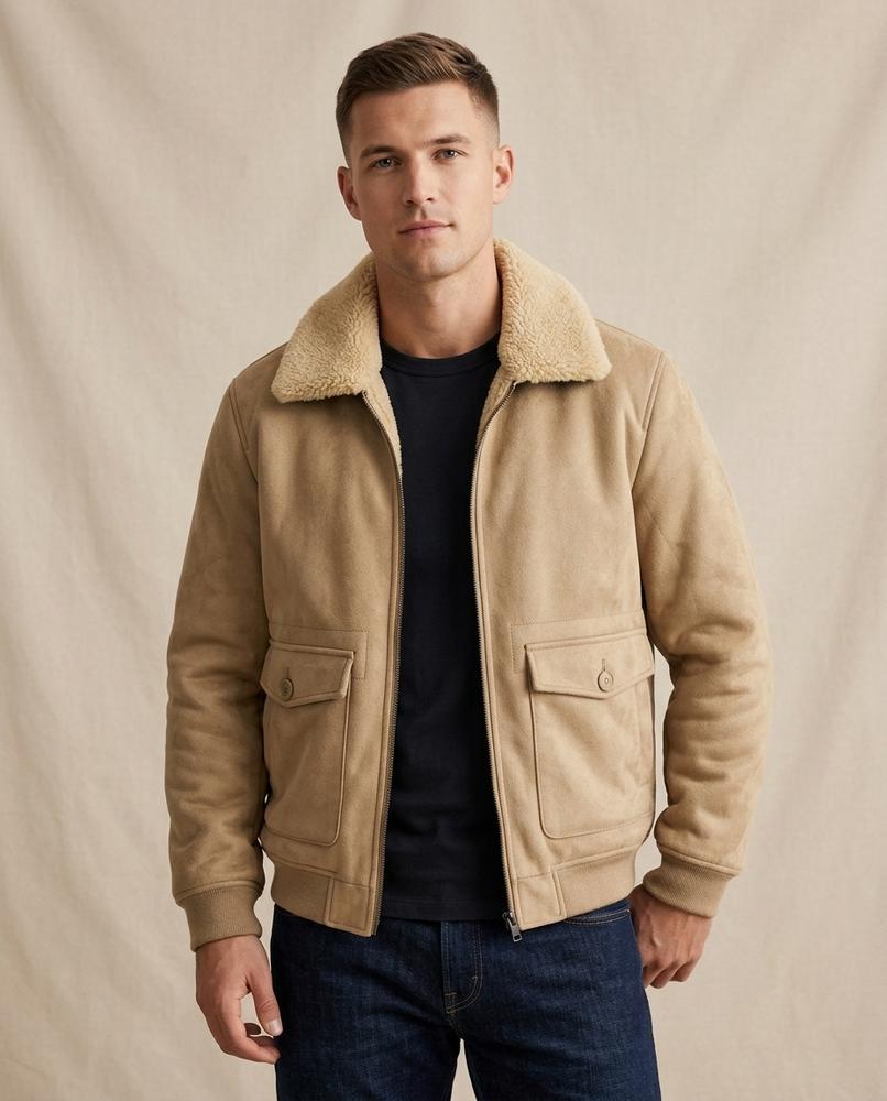 Lands Fashion - Rihuk | Sherpa Collar Suede-Effect Jacket Men