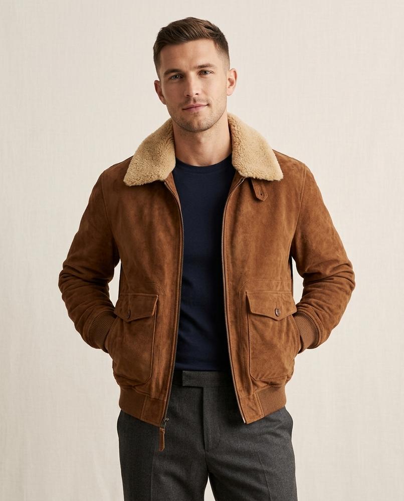 Lands Fashion - Rihuk | Sherpa Collar Suede-Effect Jacket Men
