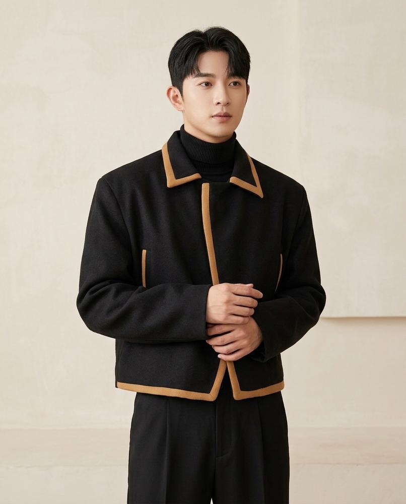 Lands Fashion - Zezan | Cropped Contrast-Trim Jacket Men