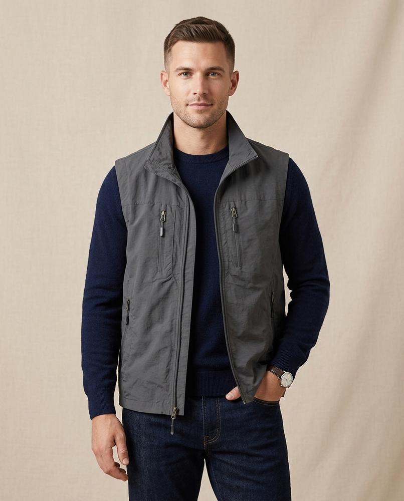 Lands Fashion - Yiwev | Zip-Up Multi-Pocket Vest Men