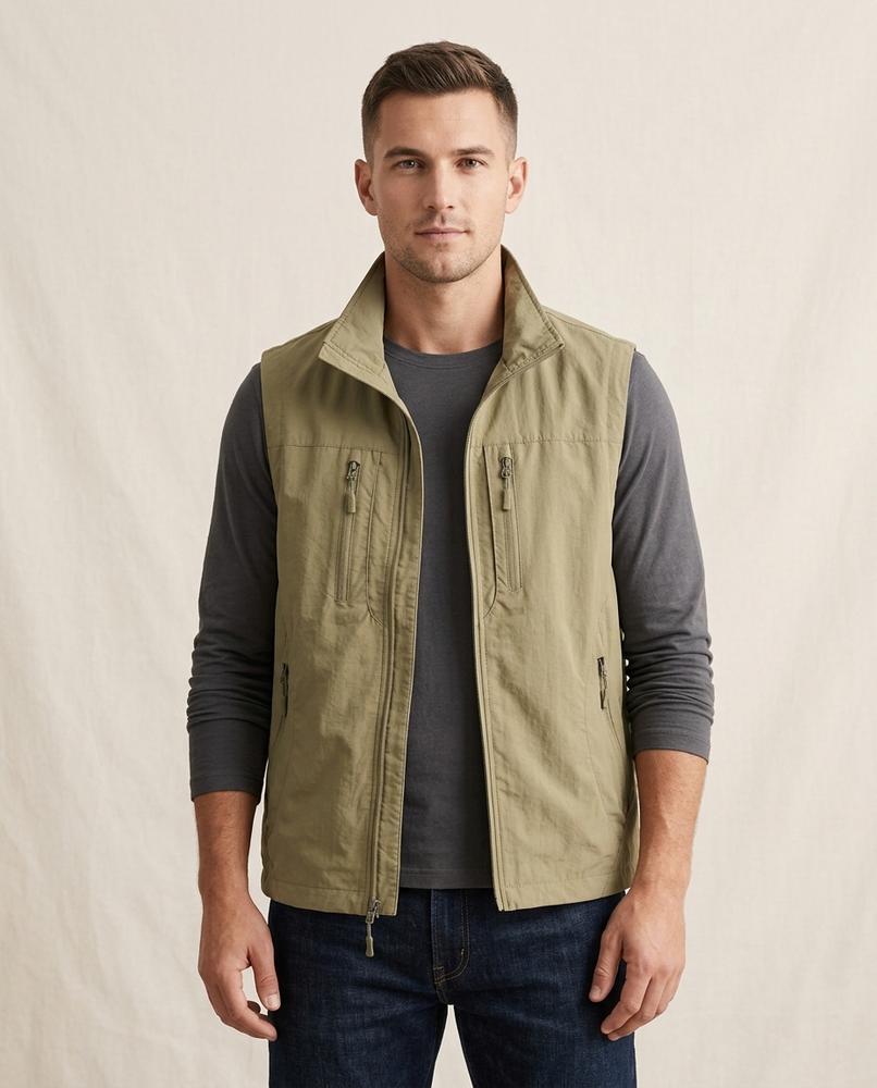 Lands Fashion - Yiwev | Zip-Up Multi-Pocket Vest Men