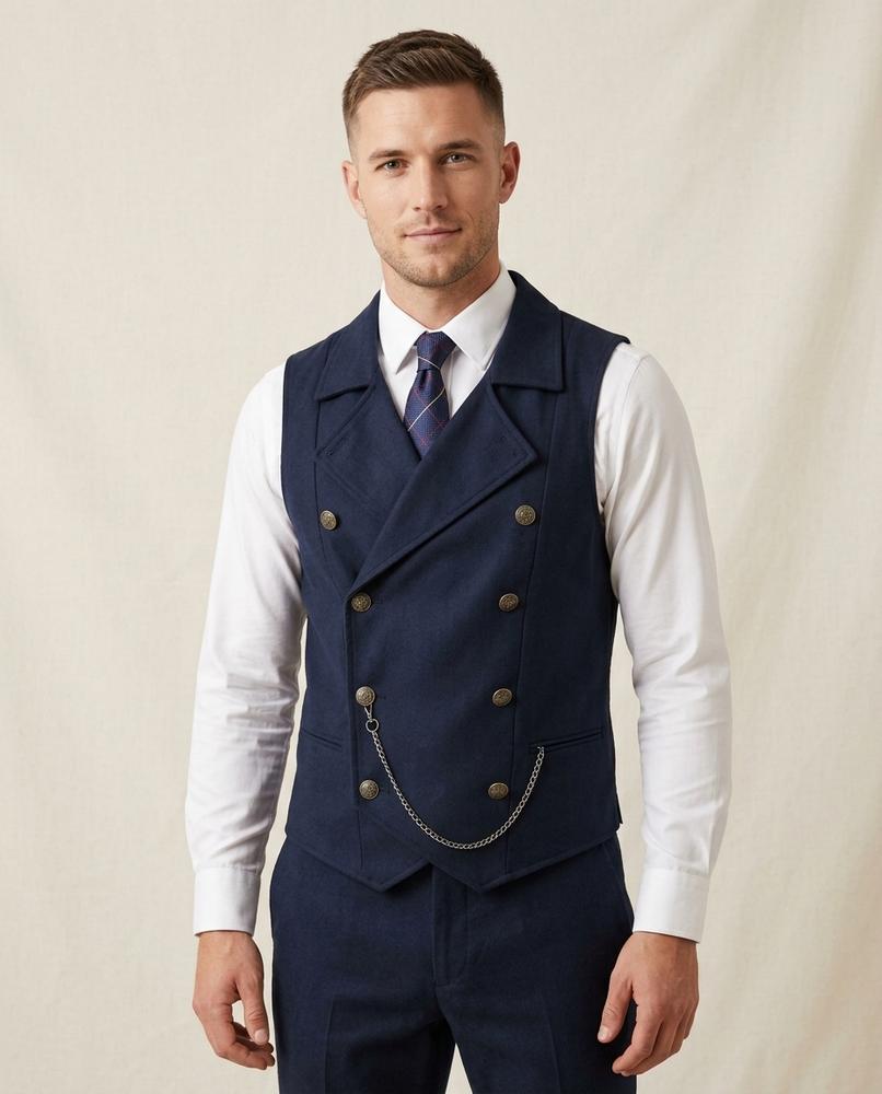 Lands Fashion - Ellev | Double-Breasted Sueded Vest Men