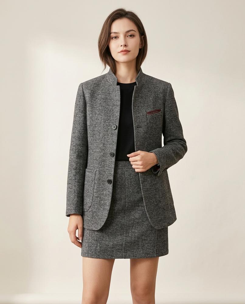 Lands Fashion - Riren | Textured Stand-Collar Blazer Women