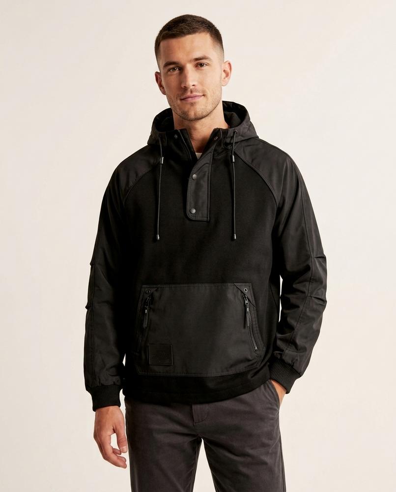 Lands Fashion - Rirev | Mixed-Media Snap-Placket Hoodie Men