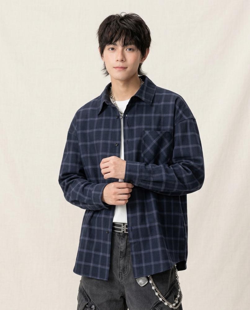 Lands Fashion - Velor | Plaid Long-Sleeved Shirt Men
