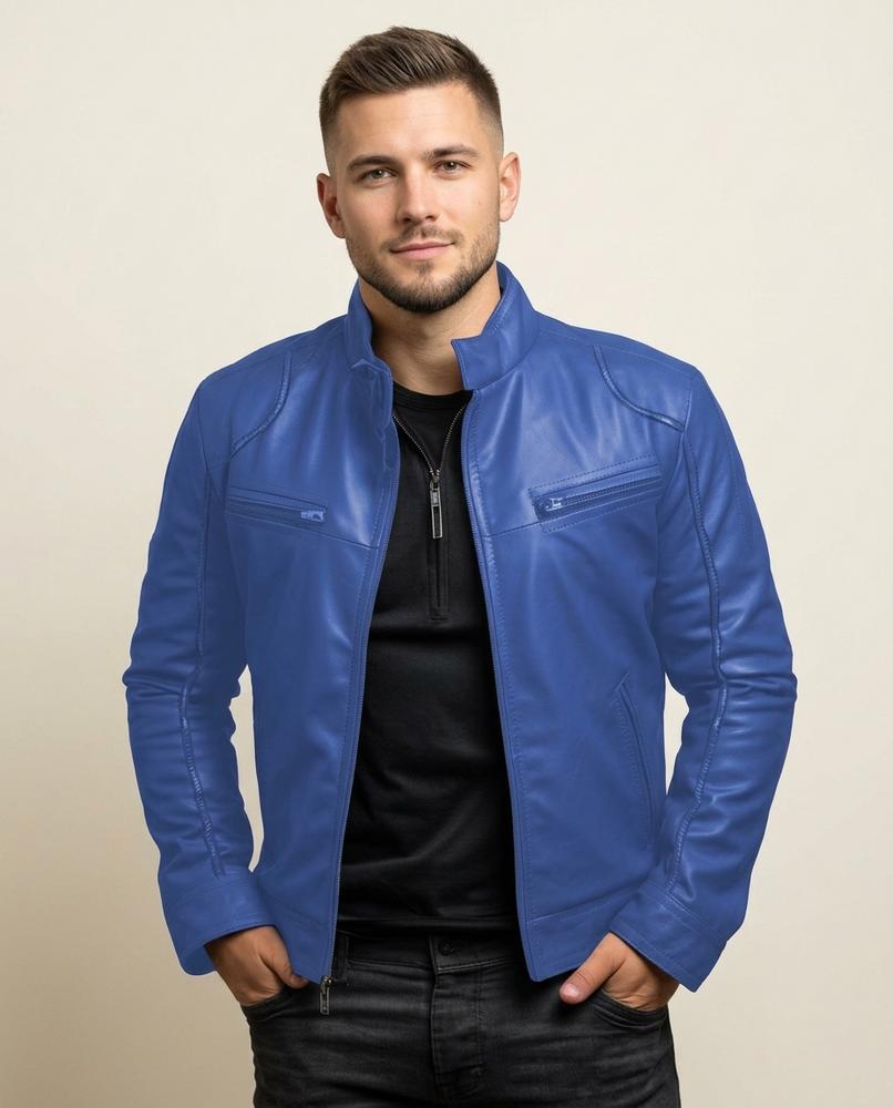 Lands Fashion - Vamir | Zippered Band Collar Leather Jacket Men