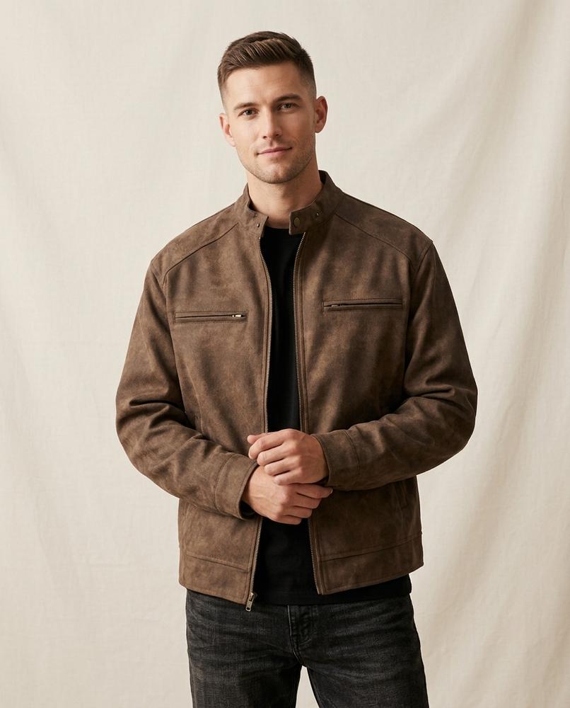 Lands Fashion - Tisel | Sueded Zip-Up Jacket Men