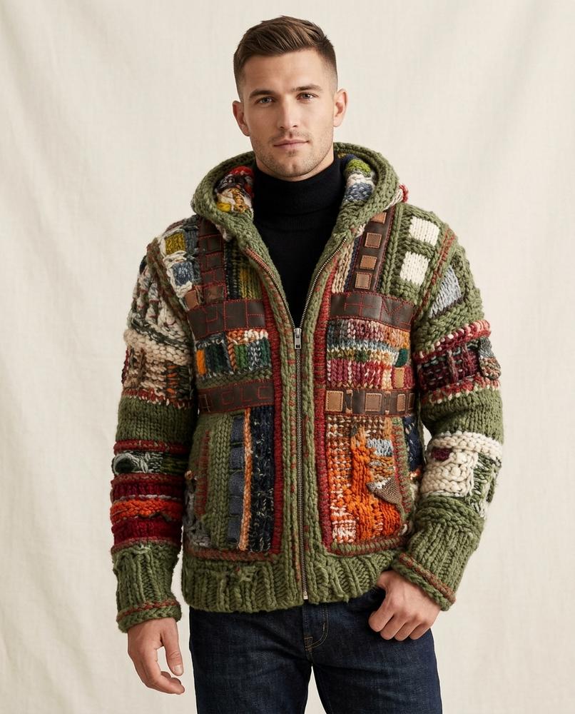 Lands Fashion - Nilom | Patchwork Chunky-Knit Knit Cardigan Men