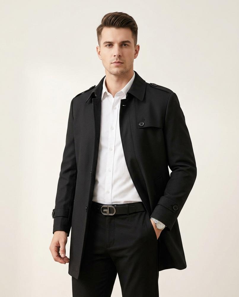 Lands Fashion - Samar | Single-Breasted Mid-Length Coat Men