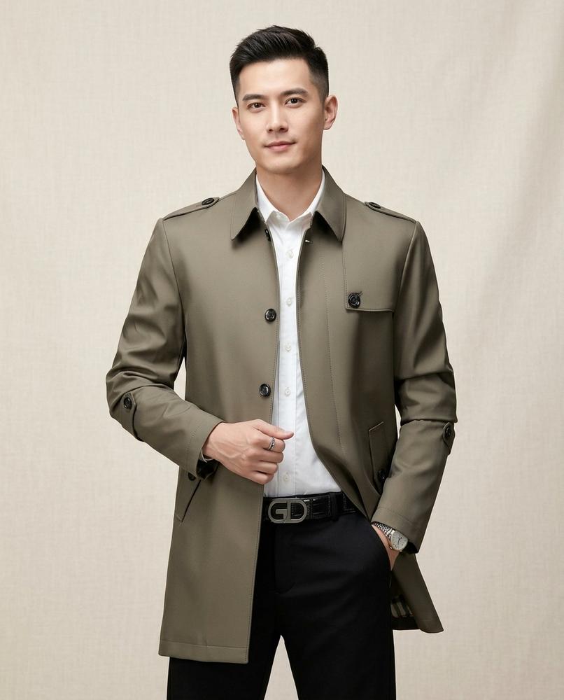 Lands Fashion - Samar | Single-Breasted Mid-Length Coat Men