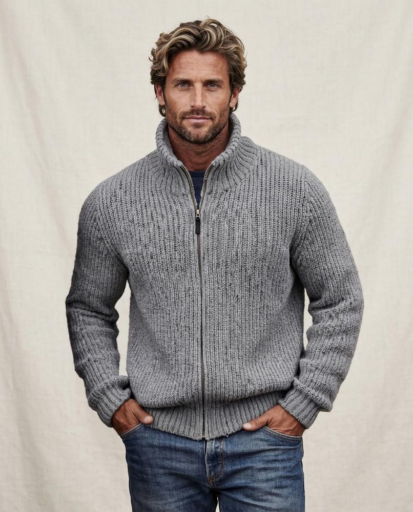 Lands Fashion - Karen | Zip-Up Rib-Knit Knit Cardigan Men