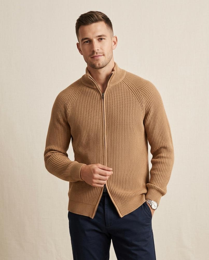 Lands Fashion - Karen | Zip-Up Rib-Knit Knit Cardigan Men