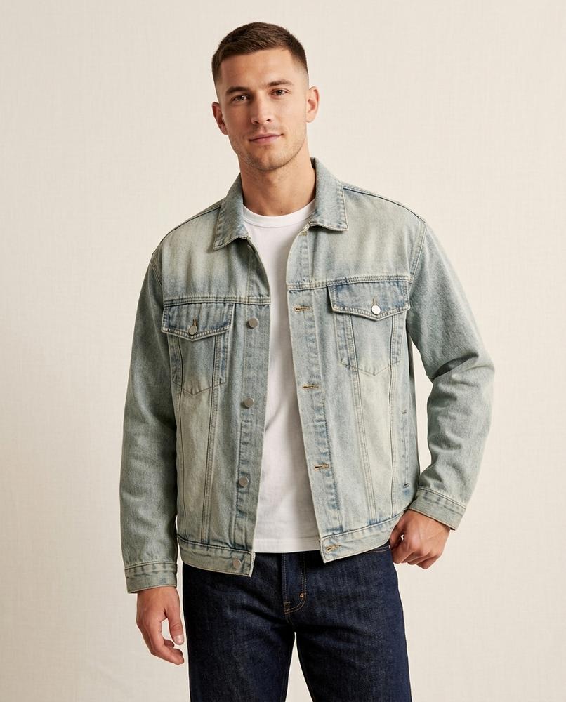 Lands Fashion - River | Washed Button-Front Denim Jacket Unisex