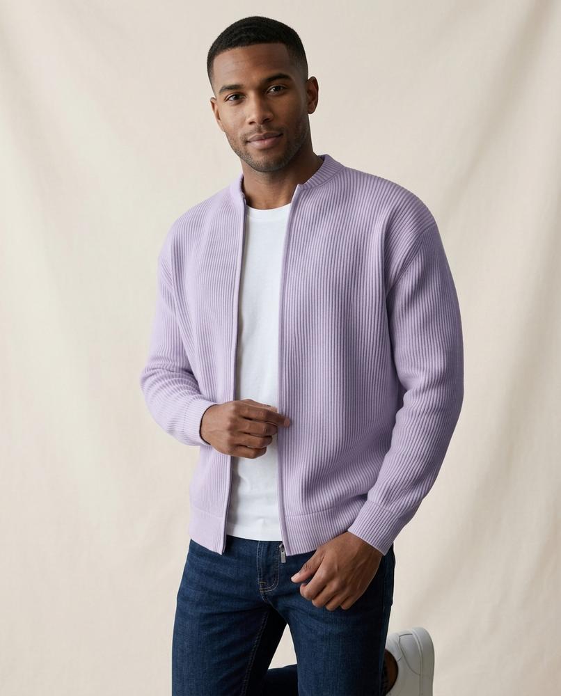 Lands Fashion - Zalom | Rib-Knit Zip-Up Knit Cardigan Men