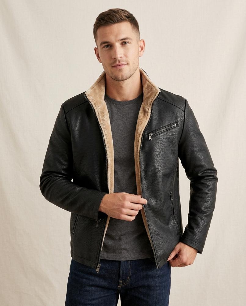 Lands Fashion - Lyren | Sherpa-Lined Faux-Leather Jacket Men