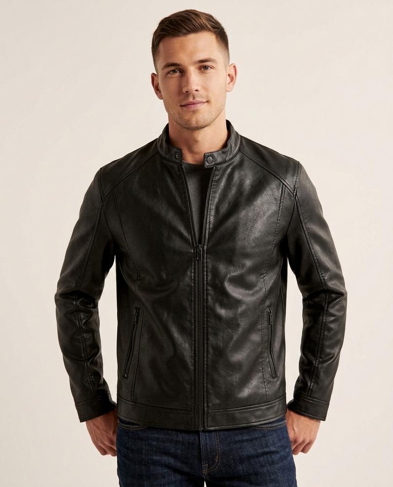 Lands Fashion - Mator | Zip-Up Stand-Collar Leather Jacket Men