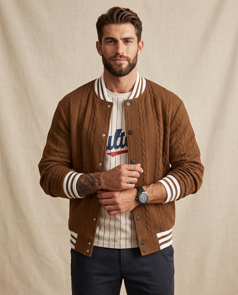 Lands Fashion - Elver | Cable-Knit Snap-Button Jacket Men