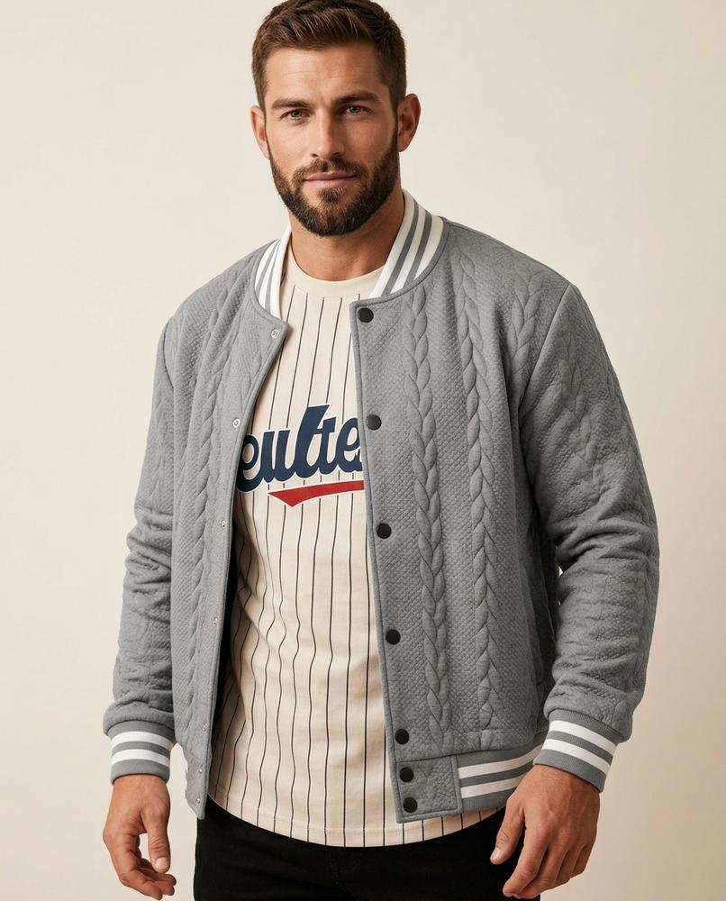 Lands Fashion - Elver | Cable-Knit Snap-Button Jacket Men