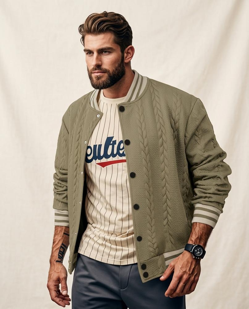 Lands Fashion - Elver | Cable-Knit Snap-Button Jacket Men