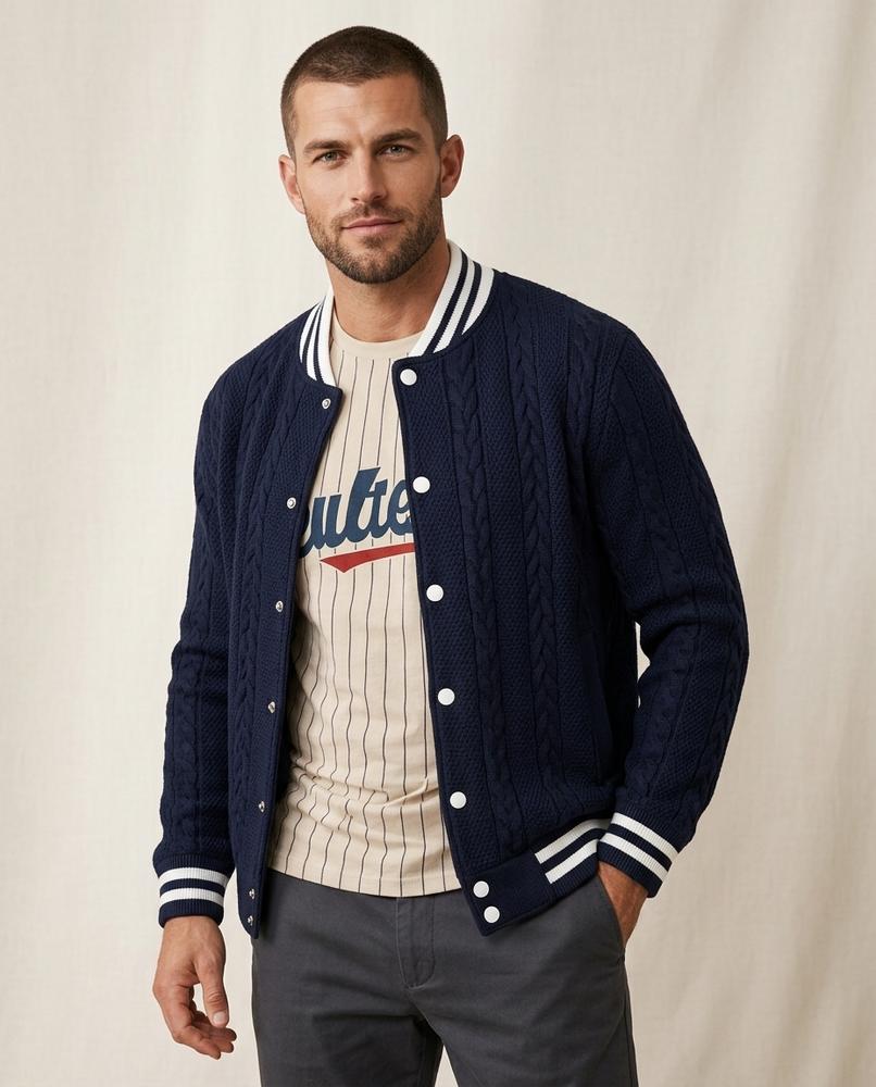 Lands Fashion - Elver | Cable-Knit Snap-Button Jacket Men
