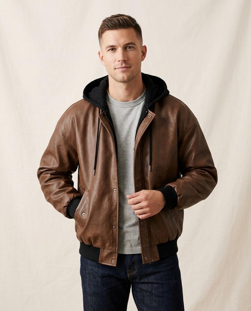 Lands Fashion - Talev | Hooded Faux Leather Jacket Men