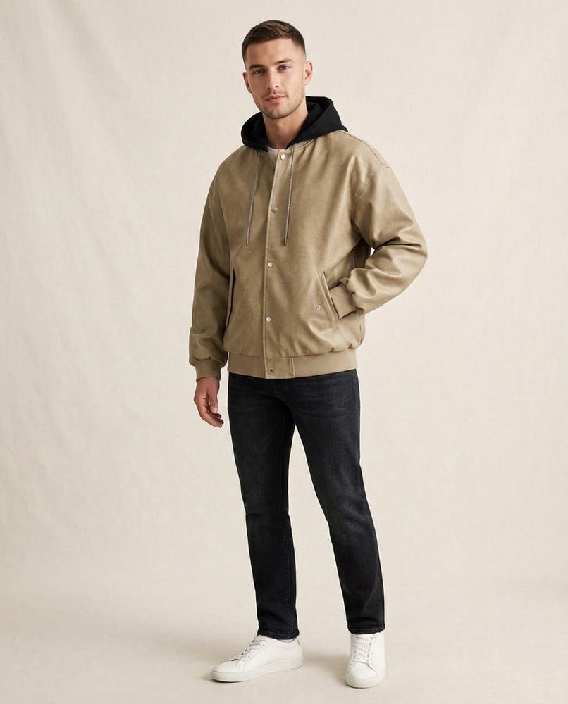 Lands Fashion - Talev | Hooded Faux Leather Jacket Men