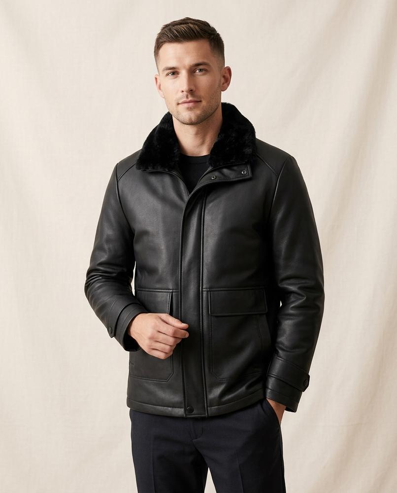 Lands Fashion - Zesin | Faux-Leather Fur-Collar Jacket Men