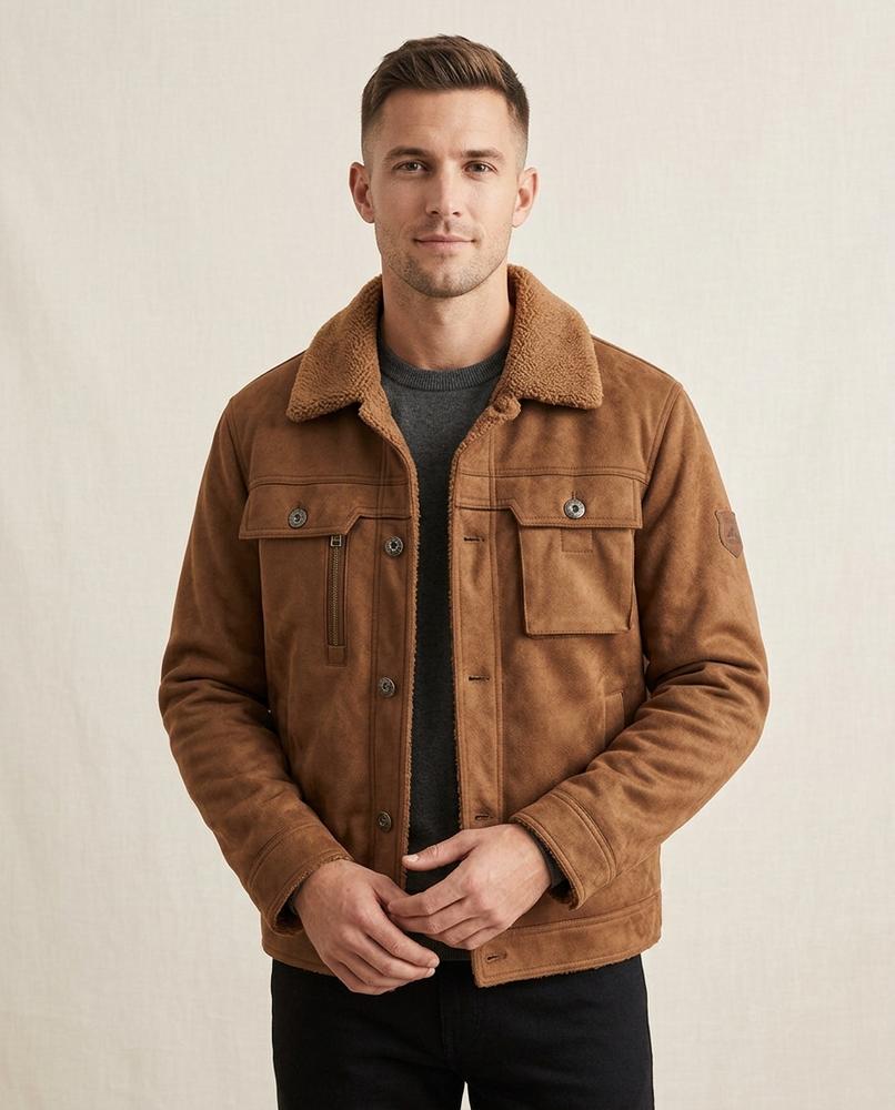 Lands Fashion - Lekar | Sueded Sherpa Collar Jacket Men
