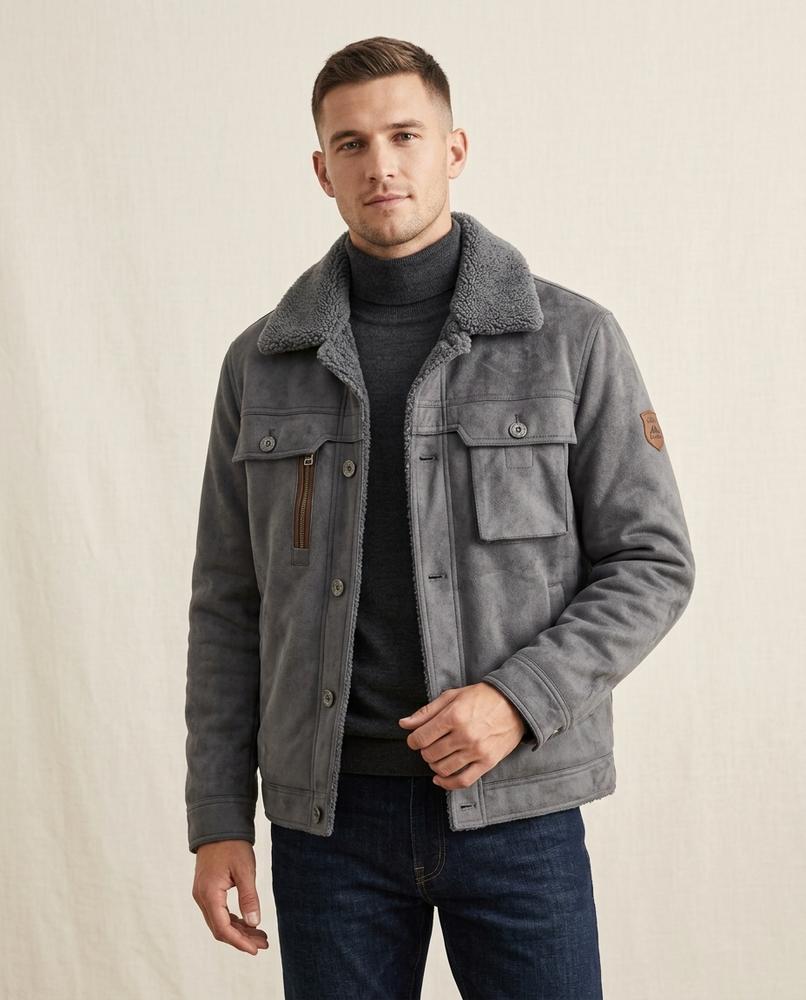 Lands Fashion - Lekar | Sueded Sherpa Collar Jacket Men
