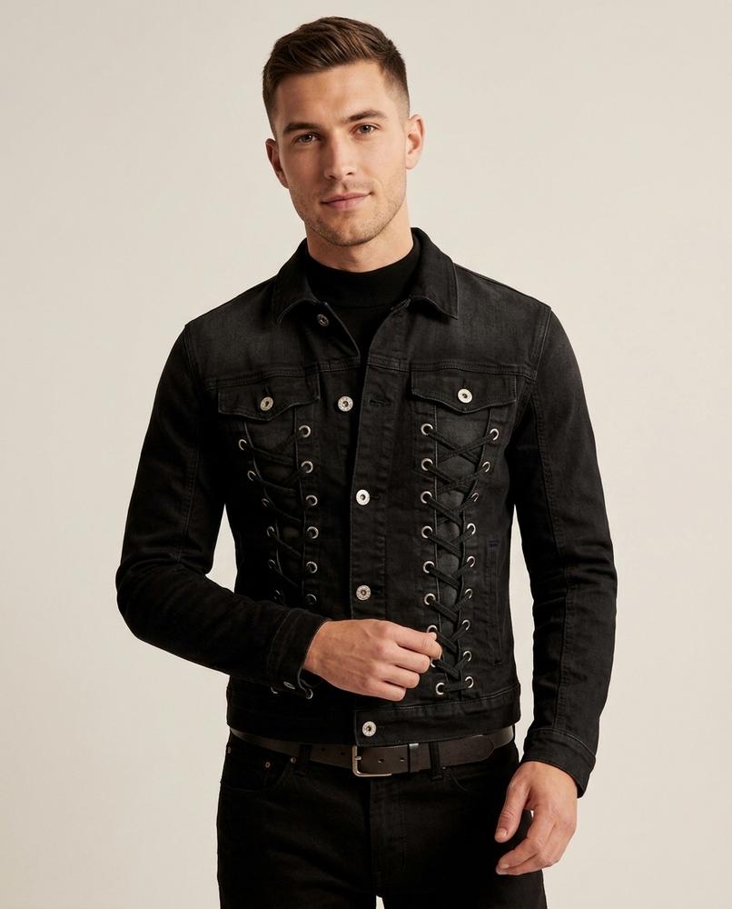 Lands Fashion - Neren | Lace-Up Washed Denim Jacket Men