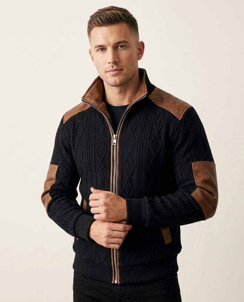 Lands Fashion - Carel | Fleece-Lined Zip-Up Knit Cardigan Men