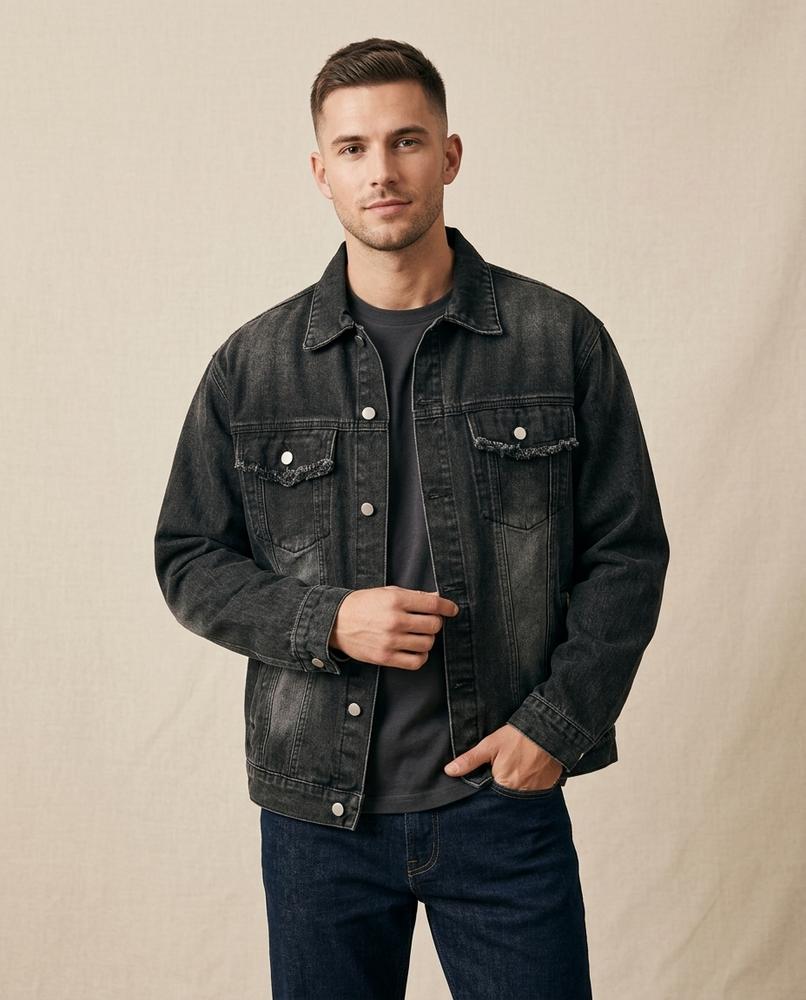 Lands Fashion - Tiser | Washed Frayed Denim Jacket Men