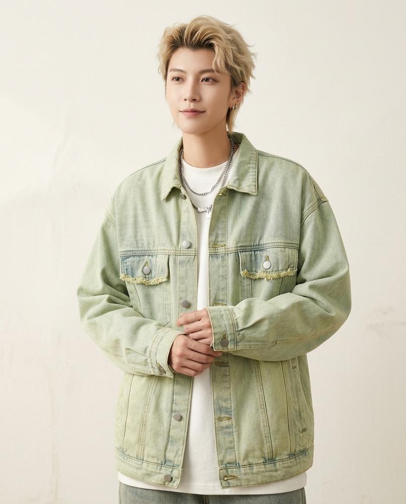 Lands Fashion - Tiser | Washed Frayed Denim Jacket Men